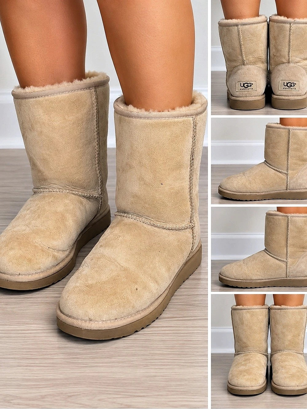 UGG Australia Classic Short Sand Suede Sheepskin Boots Size 8